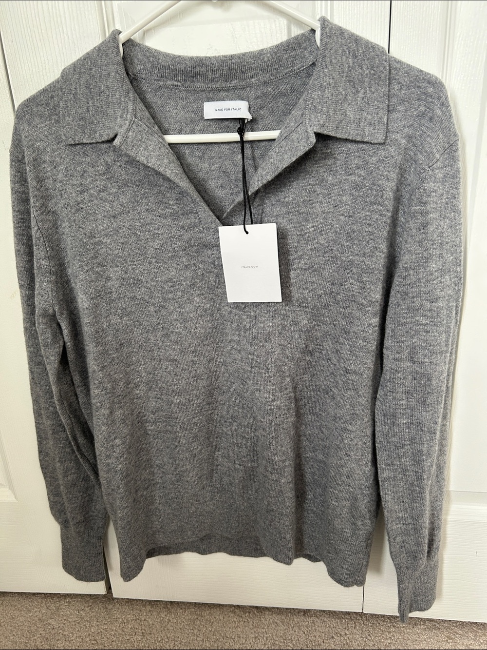 Wide Rib Collar 100% Cashmere Pullover Sweater - Gray, size Small, NWT
